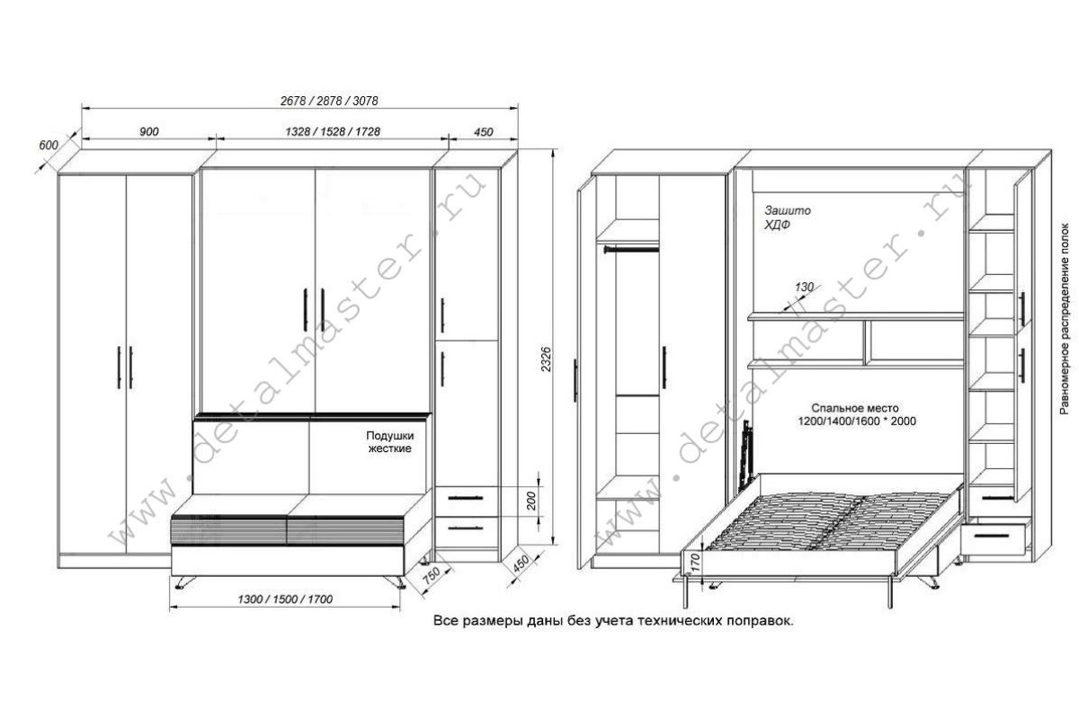 Чертеж шкаф кровати 180х200